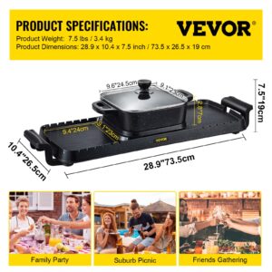 VEVOR Electric Grill and Hot Pot, 2400W Electric Smokeless Grill and Hot Pot, 2 in 1 Electric Hot Pot with Dual Temp Control, Multifunctional Teppanyaki Grill with Nonstick Coating for 1-8 People