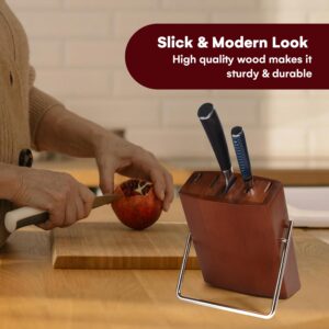 Vdomus Rubber Wood Knife Block - 9x7x3-Inch Universal Knife Holder for Kitchen Counter - Knife Stand Holder with Non-Slip Pad - Knives Storage Block with Large Capacity up to 12 Knives - Brown