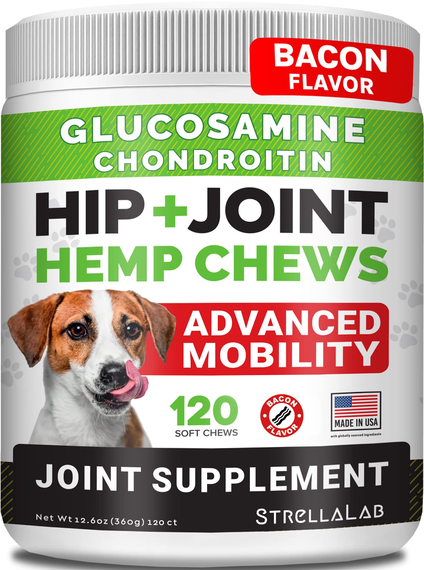 STRELLALAB 120Ct Hemp Glucosamine + 120Ct Glucosamine Treats for Dogs Bundle - Joint Pain Relief + Advanced Mobility - Hemp Oil, Chondroitin, MSM + Omega-3 Fish Oil - Hip & Joint Care - Made in USA