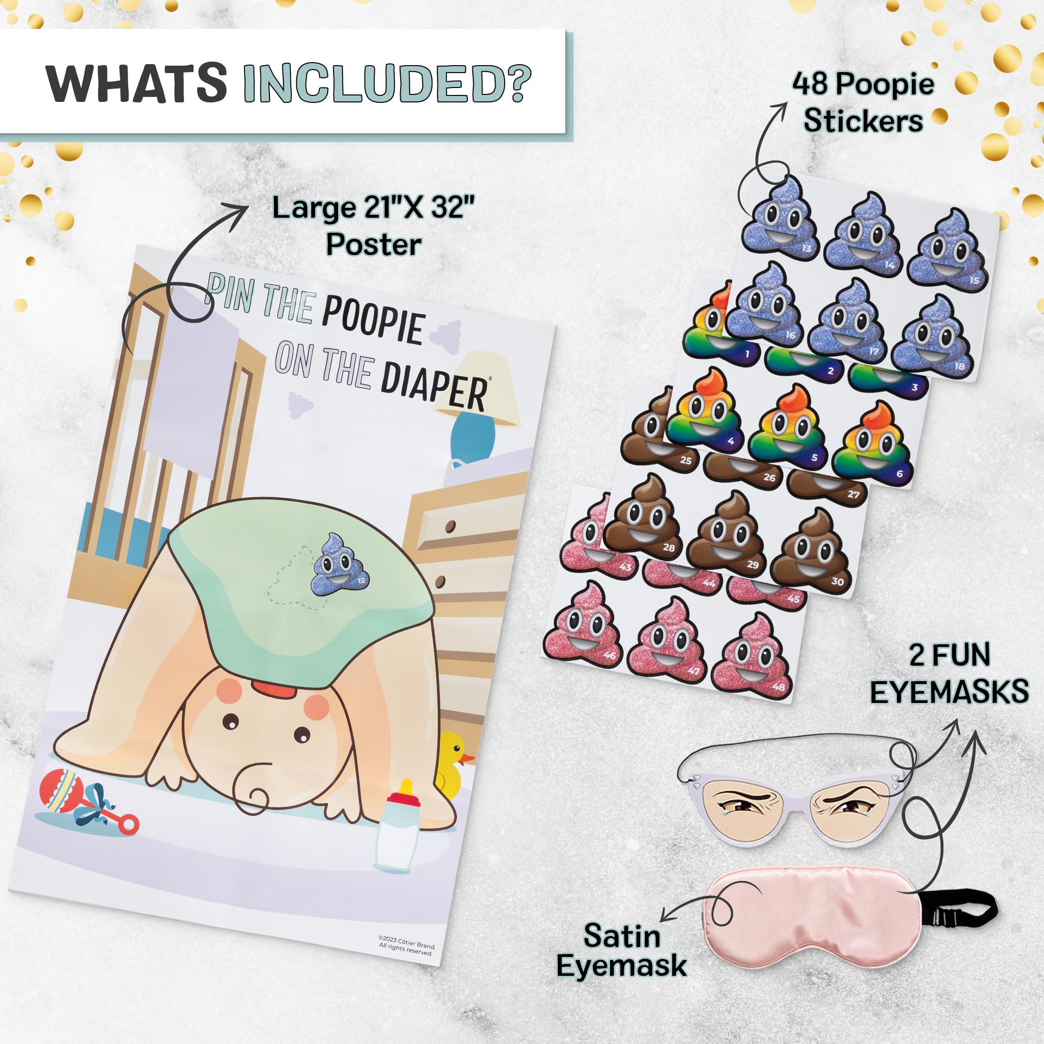 Pin the Poopie on the Diaper Boy Baby Shower Game - Hilarious Baby Shower Game with Vibrant Stickers - Perfect for Gender Reveal, Coed or Gender Neutral Party - Funny Baby Shower Idea for 48 Guests