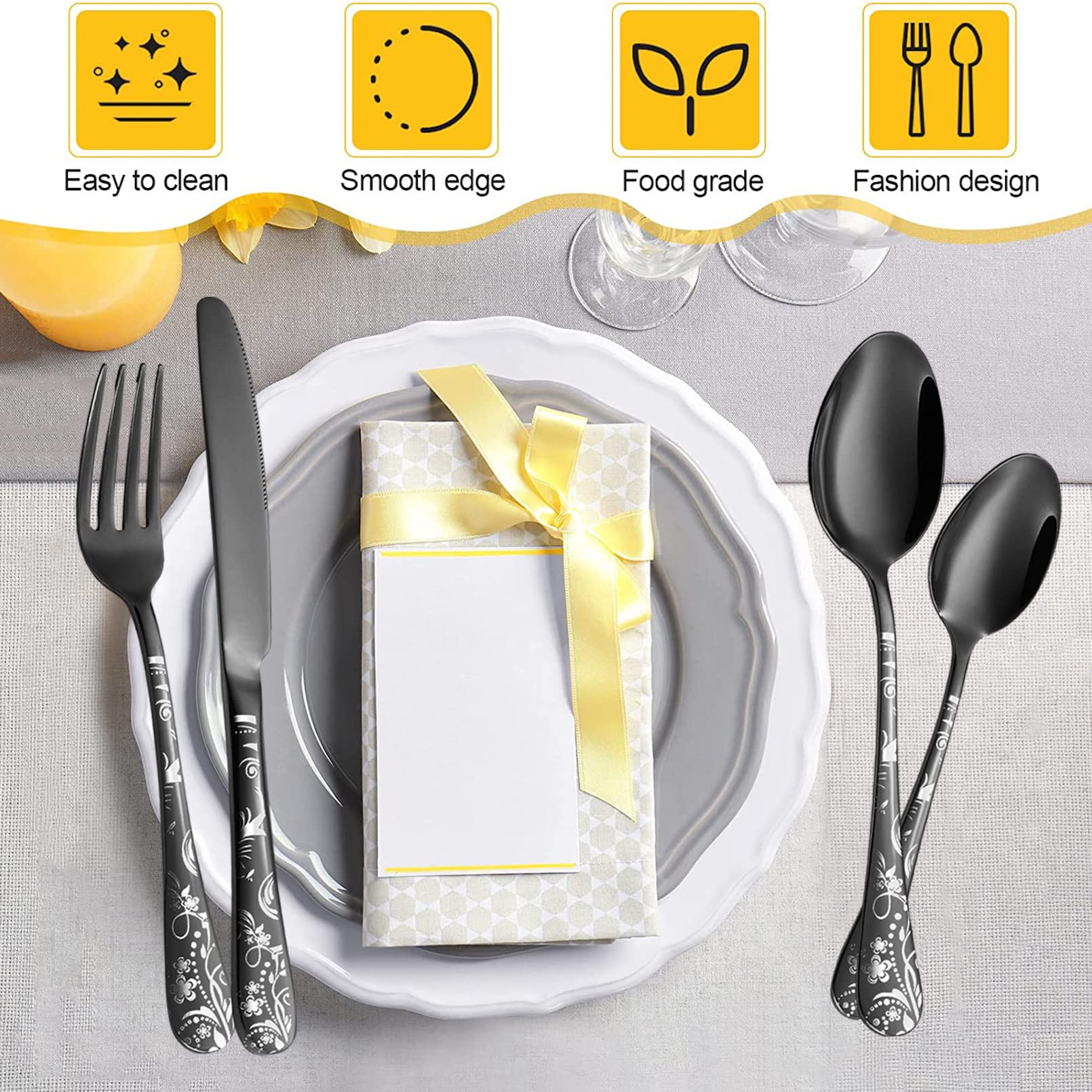 Vilihkc Unique floral pattern Silverware Set Mirror Polished Flatware Set Service for 4 Cutlery Set Stainless Steel Utensil Set for Kitchen Dishwasher Safe(20pcs)