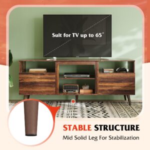 WLIVE TV Stand for 65 Inch TV, 58 inch Entertainment Center with 2 Storage Cabinets, Media Console for Living Room, Bedroom and Office, Retro Brown