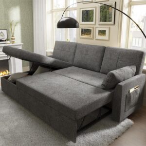 Merluxy Sofa Bed Sleeper Sofa with Storage Chaise 2 in 1 Pull Out Couch Bed for Living Room Sectional Couch with Pull Out Bed Gray