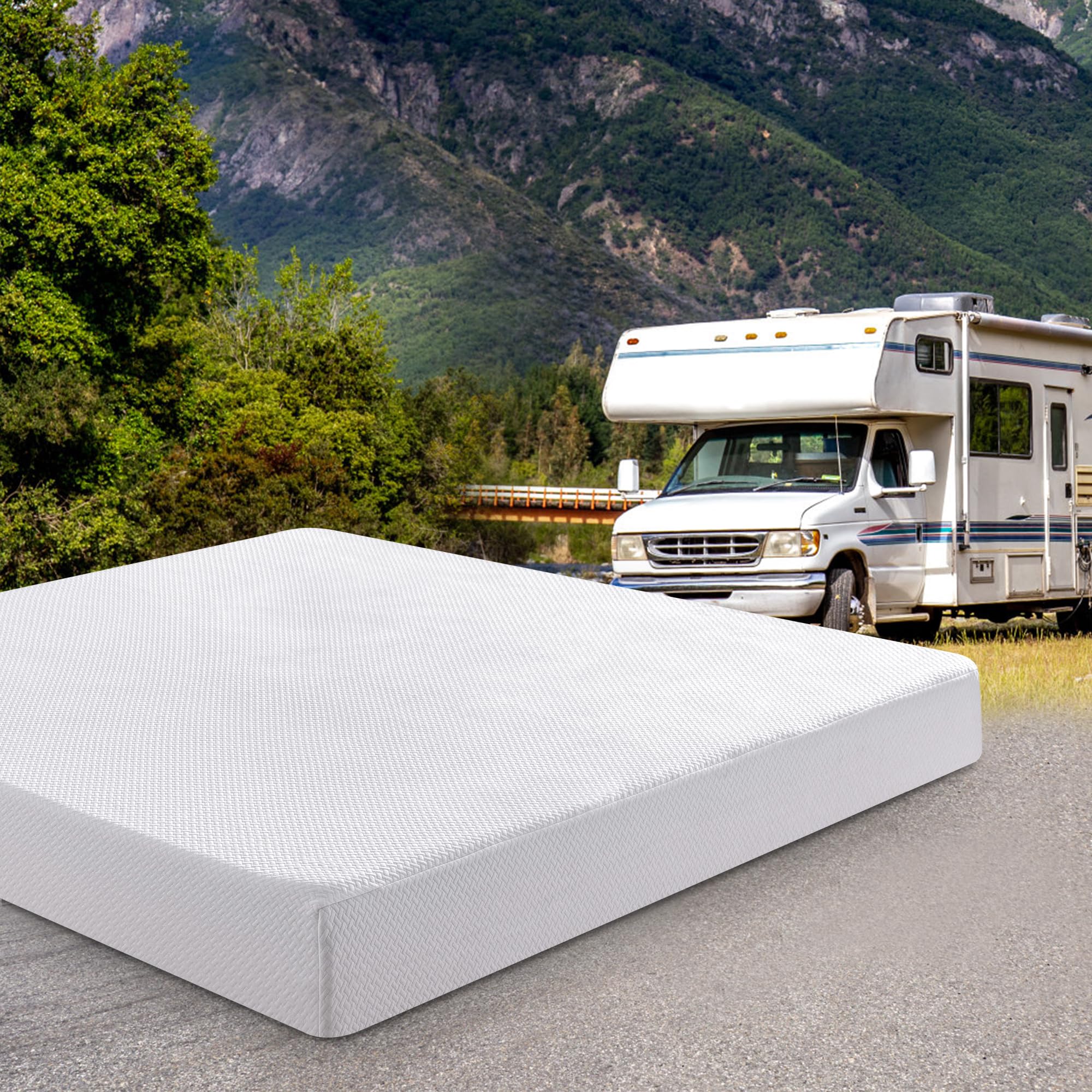 Opoiar 8 Inch Short Queen RV Mattress,Gel Green Tea Memory Foam Mattress for RVs,Campers & Trailers,Bed in a Box,Pressure Relief,Medium Firm,Back Supportive,Made in USA