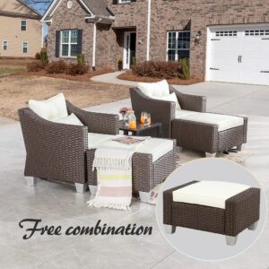 LOKATSE HOME Patio Wicker Ottoman Outdoor for Garden Yard Deck Poolside, Beige