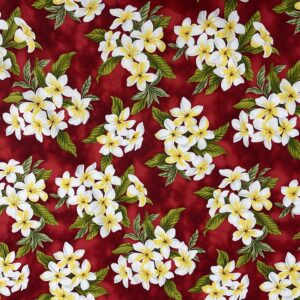 Red Plumeria Hawaiian Print 100% Cotton Fabric Sold by The Yard