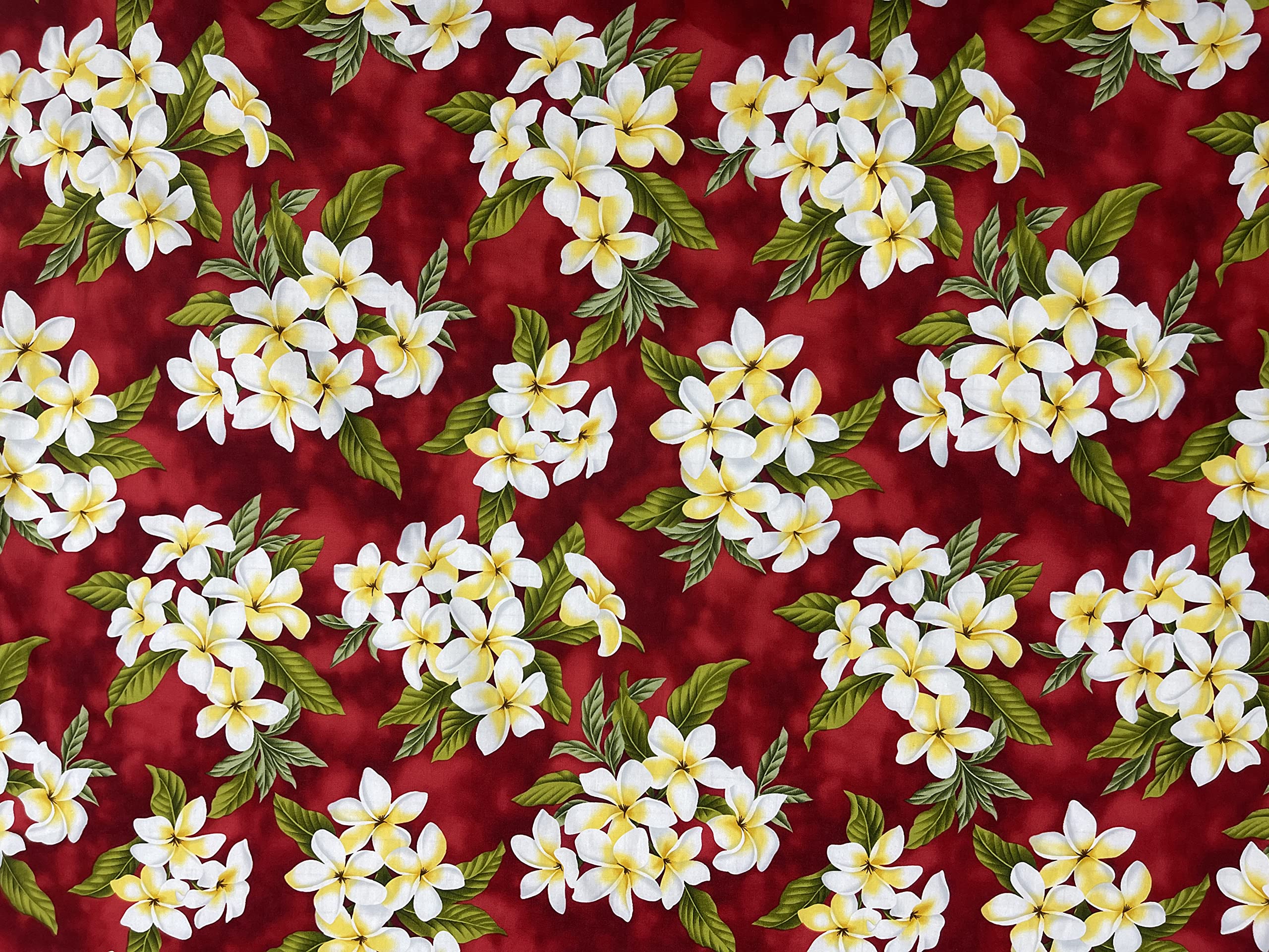 Red Plumeria Hawaiian Print 100% Cotton Fabric Sold by The Yard