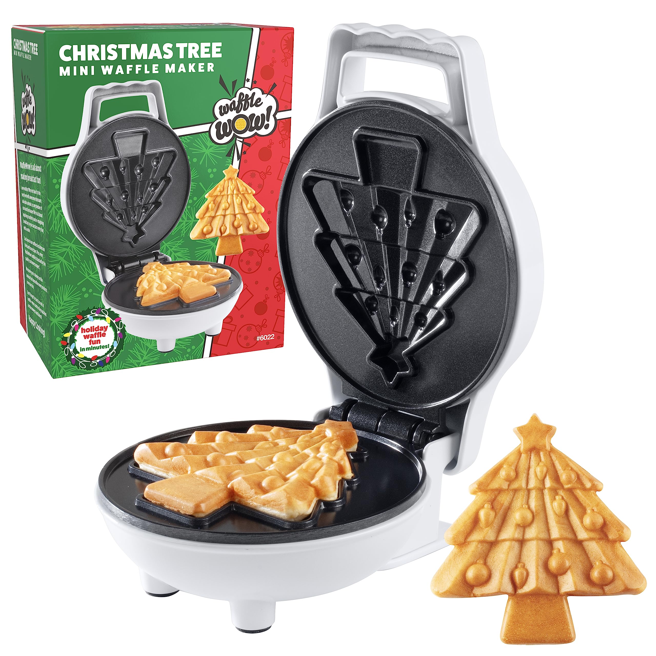 Christmas Tree Mini Waffle Maker - Make this Holiday Special for Kids with Cute 4 Inch Waffler Iron, Electric Non Stick Breakfast Appliance for Xmas Season, Fun Gift or Cute Dessert, Treat for Parties