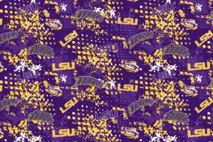 louisiana state university cotton fabric by sykel-licensed lsu tigers splatter cotton fabric