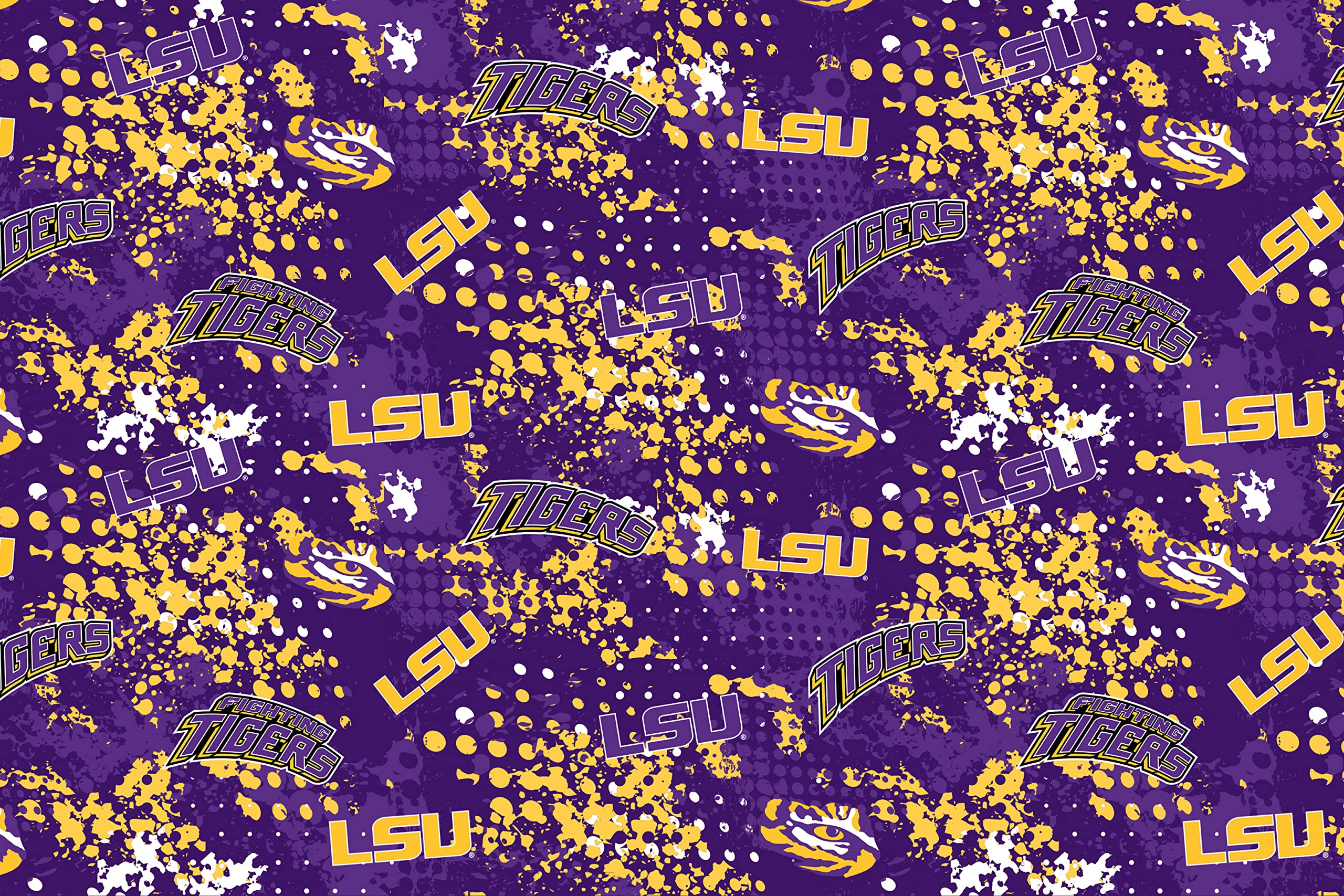 Louisiana State University Cotton Fabric by Sykel-Licensed LSU Tigers Splatter Cotton Fabric