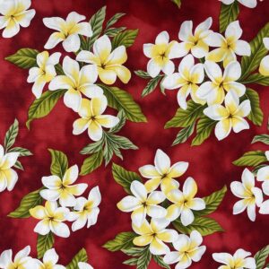 Red Plumeria Hawaiian Print 100% Cotton Fabric Sold by The Yard