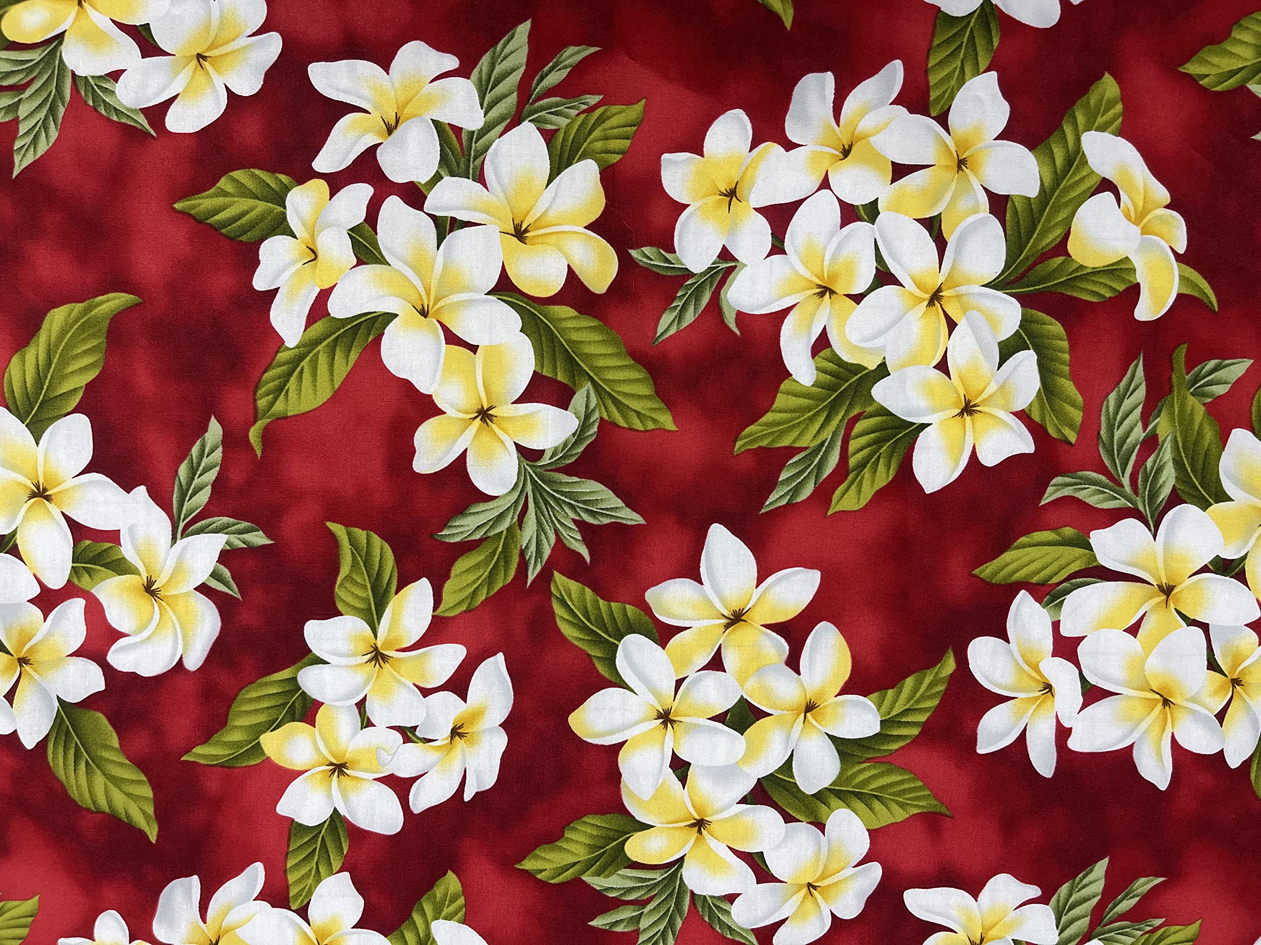 Red Plumeria Hawaiian Print 100% Cotton Fabric Sold by The Yard