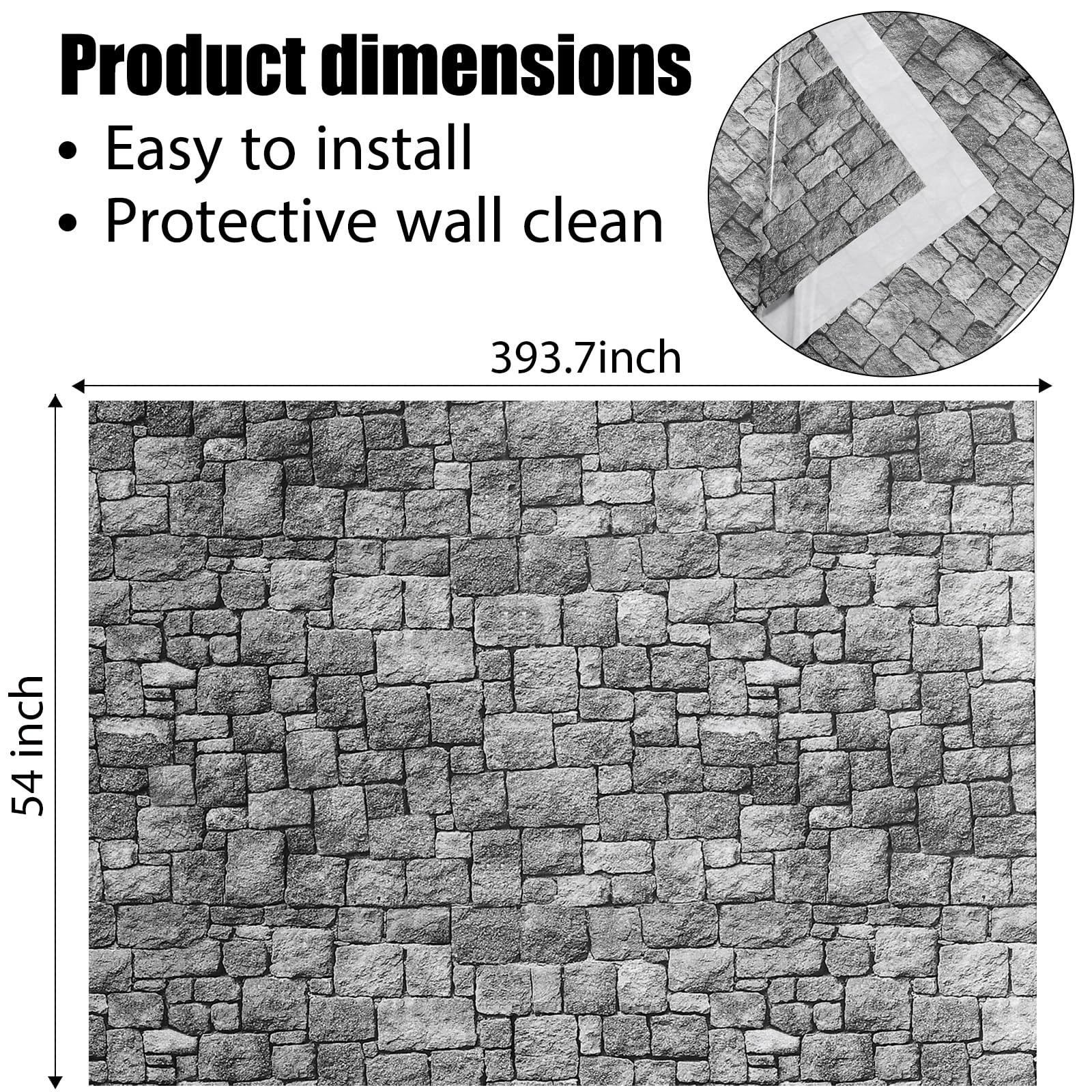 Chuangdi Brick Stone Wall Stone Wall Scene Setter Brick Sheet Wallpaper Curtains Door Removable Brick Tablecloth Photo for Halloween Mardi Gras Party Home Decoration(4.5 x 33 Ft, 2 Sheet)