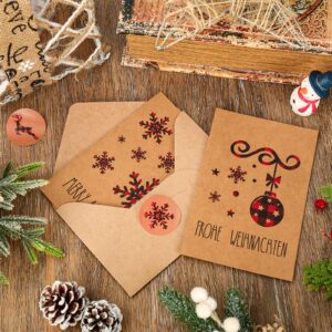 AnyDesign 30 Pack Christmas Greeting Cards 4 x 6 Kraft Note Cards Red Black Plaid Elk Snowflake Printed Blank Cards with Envelopes Matching Seal Stickers for Holiday Birthday All Occasions, 6 Design