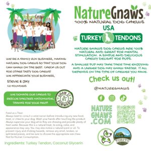 Nature Gnaws USA Turkey Tendons for Dogs (1Lb) - Delicious Grain Free Reward Snack for Small, Medium & Large Breeds - Premium Natural Dog Chew Treats