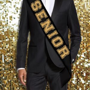 RhinestoneSash Senior Sash - Senior Gold Glitter Black Premium Quality PREMIUM GRADE SATIN Sash - Senior Send Off Gifts - Black Sash(GLD Senior) Blk