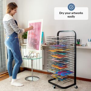 Art Drying Rack For Classroom | Functional & Mobile Paint Drying Rack | 25 Removable Shelves | Canvas Rack Art Storage | Painting Drying Rack With Wheels | Stack Rack For Painting, Drawings, And More