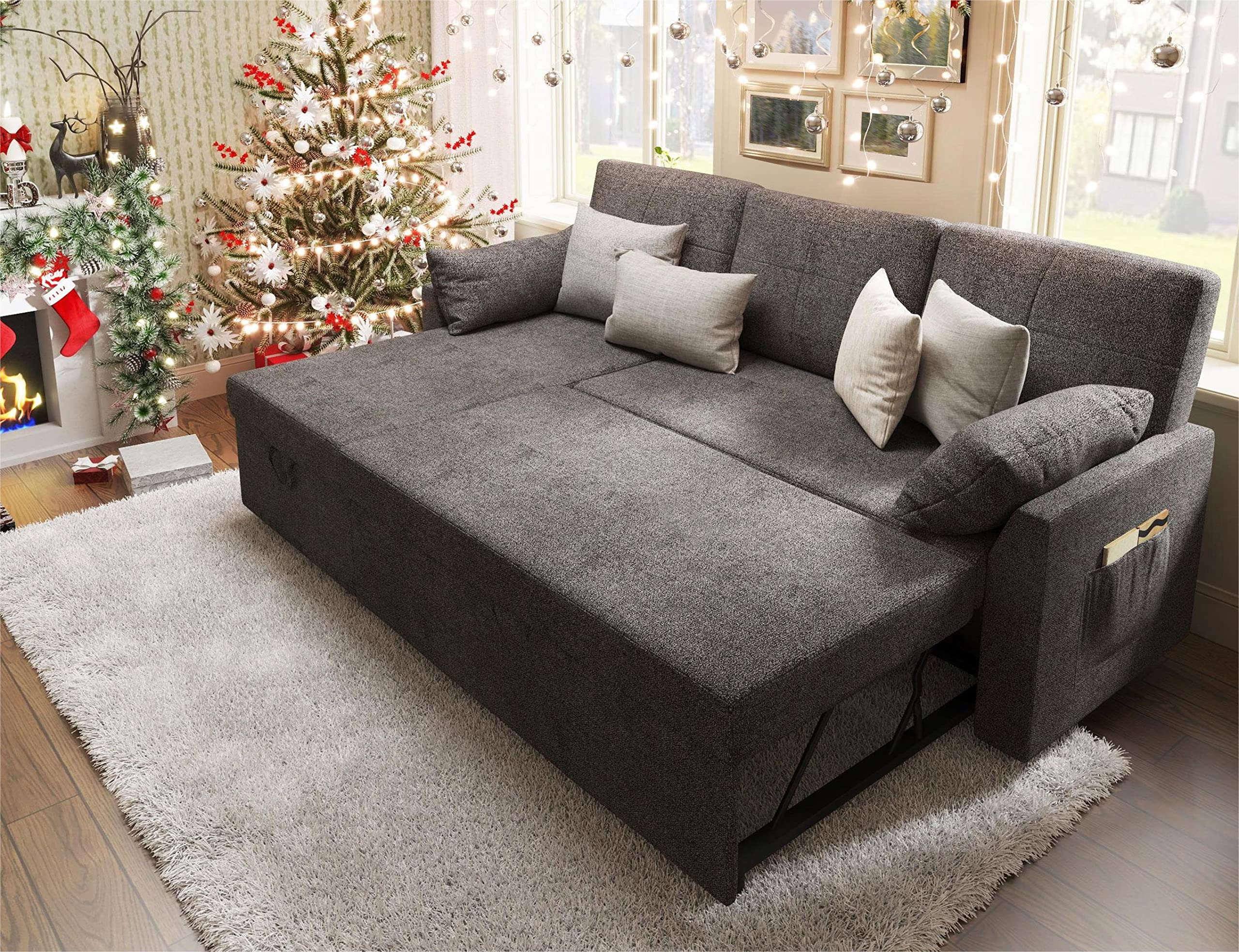 Merluxy Sofa Bed Sleeper Sofa with Storage Chaise 2 in 1 Pull Out Couch Bed for Living Room Sectional Couch with Pull Out Bed Gray