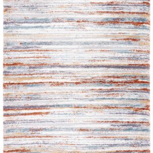 SAFAVIEH Berber Shag Collection Area Rug - 8' x 10', Blue Rust & Ivory, Stripe Design, Non-Shedding & Easy Care, 1.25-inch Thick Ideal for High Traffic Areas in Living Room, Bedroom (BER565A)