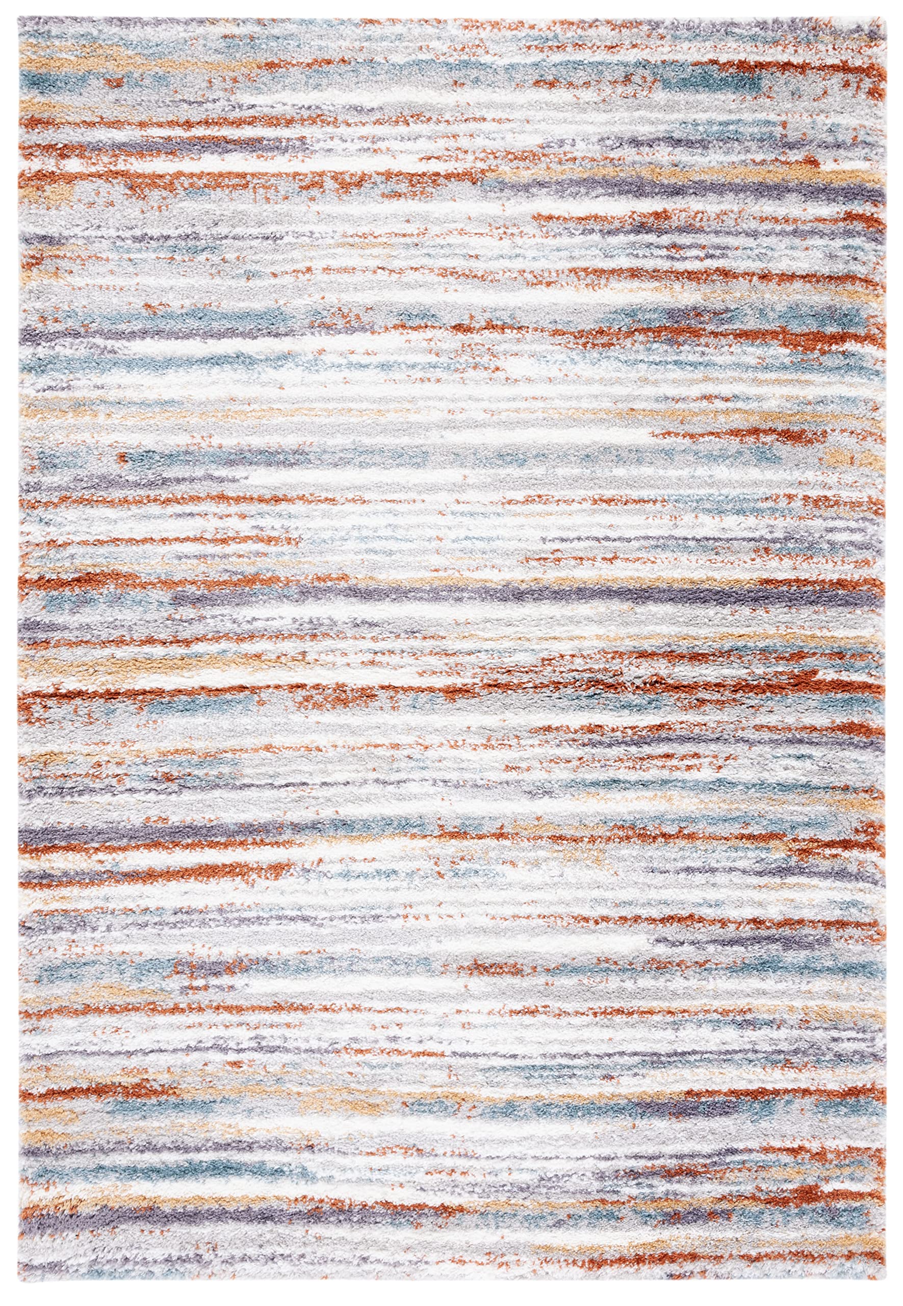 SAFAVIEH Berber Shag Collection Area Rug - 8' x 10', Blue Rust & Ivory, Stripe Design, Non-Shedding & Easy Care, 1.25-inch Thick Ideal for High Traffic Areas in Living Room, Bedroom (BER565A)