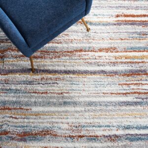 SAFAVIEH Berber Shag Collection Area Rug - 8' x 10', Blue Rust & Ivory, Stripe Design, Non-Shedding & Easy Care, 1.25-inch Thick Ideal for High Traffic Areas in Living Room, Bedroom (BER565A)