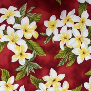 Red Plumeria Hawaiian Print 100% Cotton Fabric Sold by The Yard