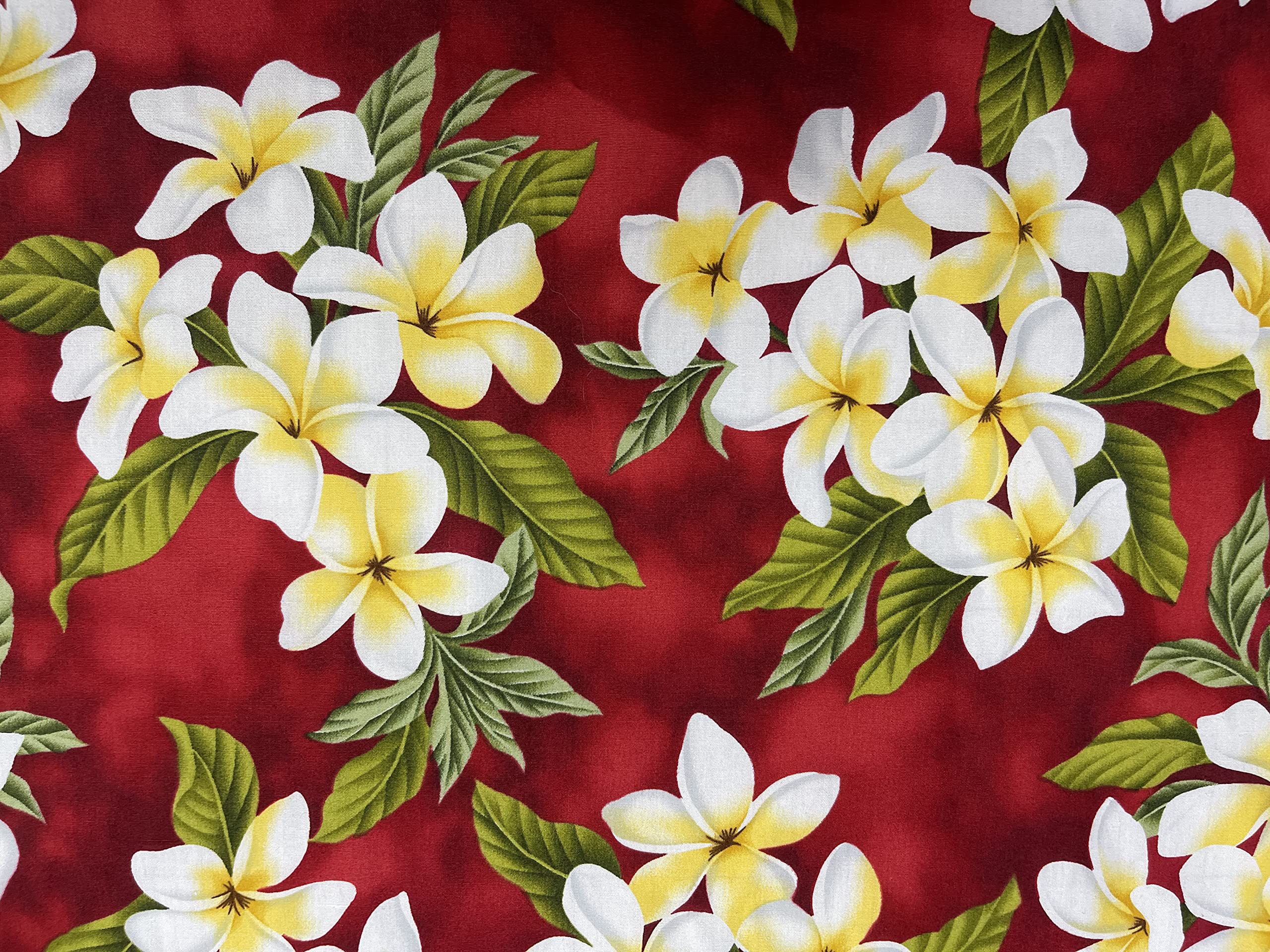 Red Plumeria Hawaiian Print 100% Cotton Fabric Sold by The Yard