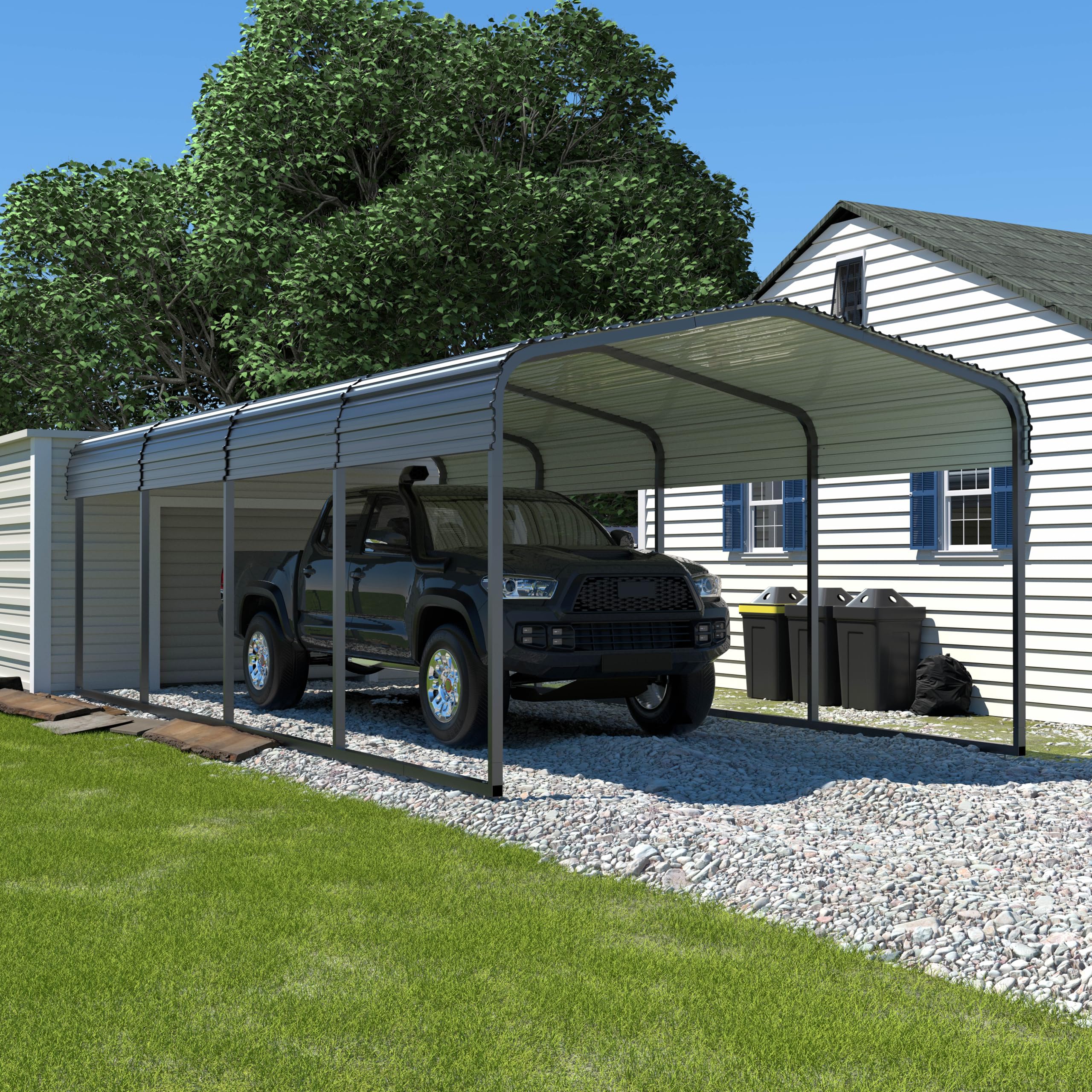 VEIKOU 12' x 20' Carport, Upgraded Metal Carport with Heavy Duty Thicken Steel Roof, Extra Large Car Port for Cars, Car Shelter & Shade