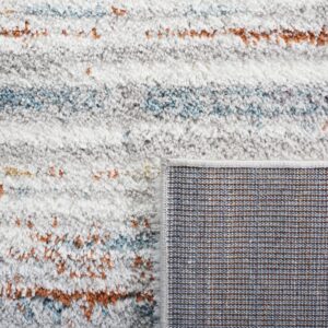 SAFAVIEH Berber Shag Collection Area Rug - 8' x 10', Blue Rust & Ivory, Stripe Design, Non-Shedding & Easy Care, 1.25-inch Thick Ideal for High Traffic Areas in Living Room, Bedroom (BER565A)