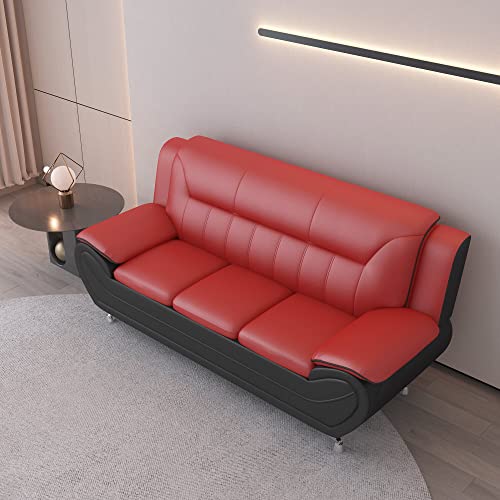 US Pride Furniture Michael Collection Modern Style Faux Leather Couch-Versatile 3 Seater Accent Piece for Living Room, Bedroom or Office-Comfortable Design and Elegant Look, 79" Sofa, Red/Black