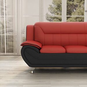 US Pride Furniture Michael Collection Modern Style Faux Leather Couch-Versatile 3 Seater Accent Piece for Living Room, Bedroom or Office-Comfortable Design and Elegant Look, 79" Sofa, Red/Black