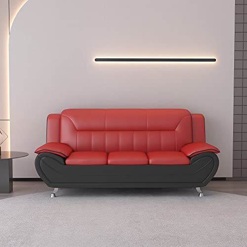 US Pride Furniture Michael Collection Modern Style Faux Leather Couch-Versatile 3 Seater Accent Piece for Living Room, Bedroom or Office-Comfortable Design and Elegant Look, 79" Sofa, Red/Black