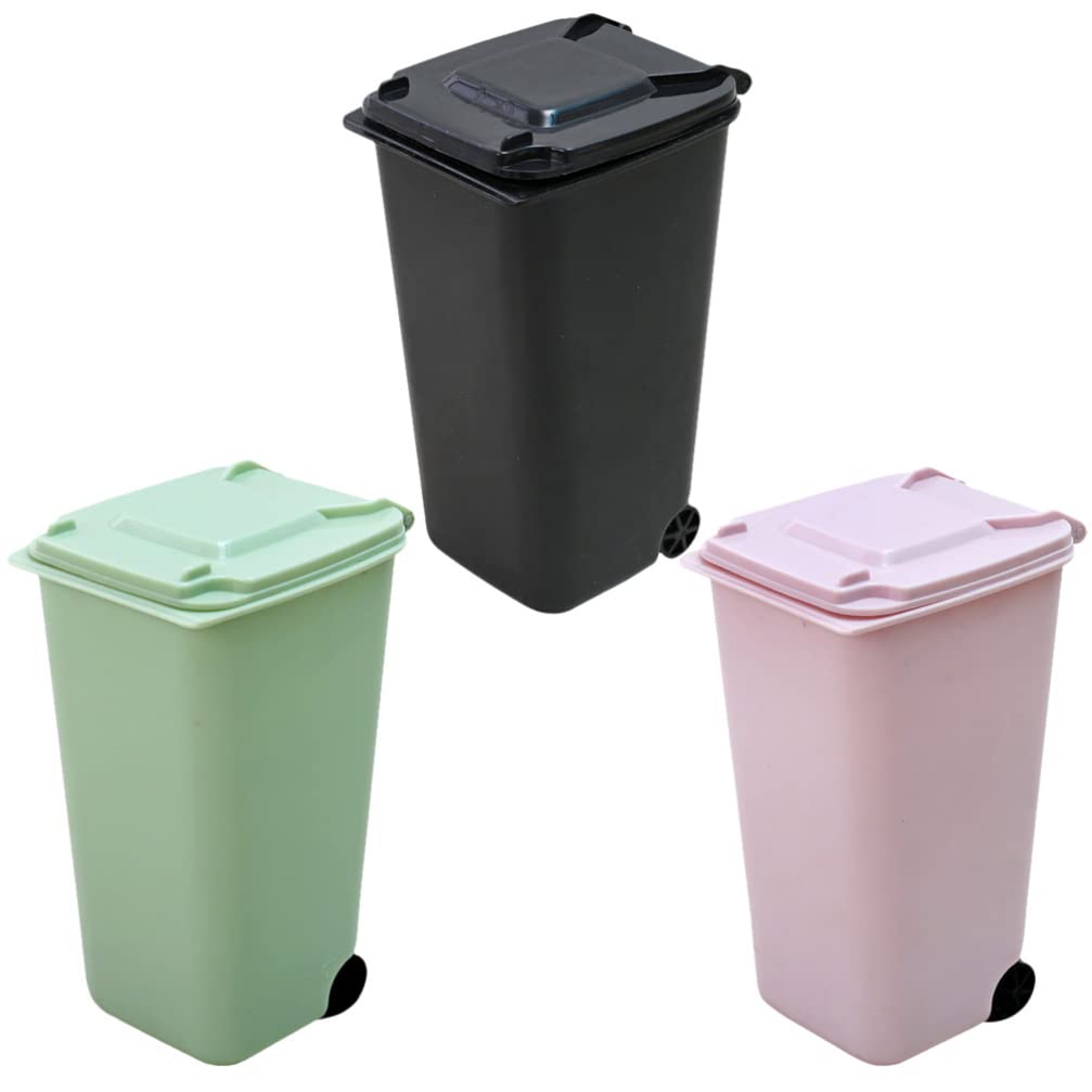 Compost Bin Recycle Bin 3 Pcs Mini Curbside Garbage Trash Bin Pen Holder Recycle Can Set Pencil Cup Desktop Organizer for Home Office Black Green Compost Bin Recycle Bin