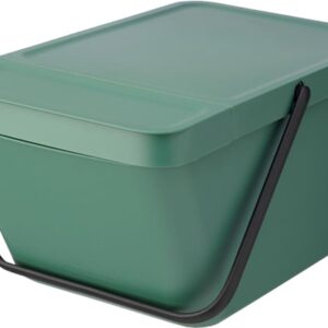 Brabantia Sort & Go Stackable 5.3 Gallon Recycling Wastebasket (Fir Green) Flat Top Trash Can with Carry Handle, Storage Bin, Paper Basket - 11 x 17.7 x 8.9 inches