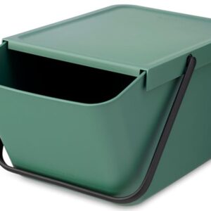 Brabantia Sort & Go Stackable 5.3 Gallon Recycling Wastebasket (Fir Green) Flat Top Trash Can with Carry Handle, Storage Bin, Paper Basket - 11 x 17.7 x 8.9 inches