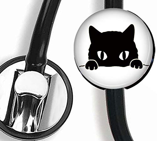 Stethoscope Tag,Steth ID Tag,Nurse Badge (Black cat)