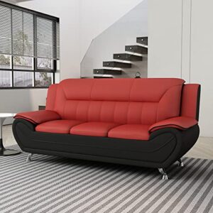 US Pride Furniture Michael Collection Modern Style Faux Leather Couch-Versatile 3 Seater Accent Piece for Living Room, Bedroom or Office-Comfortable Design and Elegant Look, 79" Sofa, Red/Black