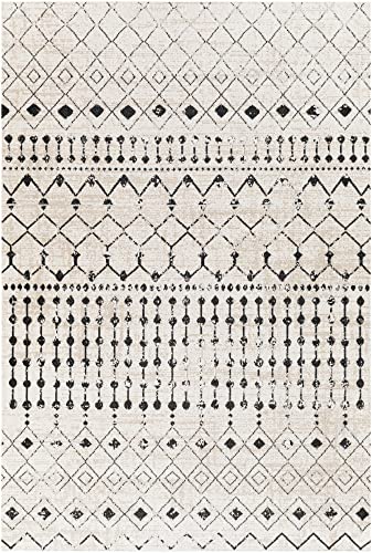 Mark&Day Washable Rugs, 8x10 Mary Global Cream Area Rug, Black Beige Carpet for Living Room, Bedroom or Kitchen (7'10" x 10', Machine Washable)