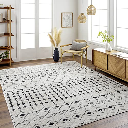 Mark&Day Washable Rugs, 8x10 Mary Global Cream Area Rug, Black Beige Carpet for Living Room, Bedroom or Kitchen (7'10" x 10', Machine Washable)