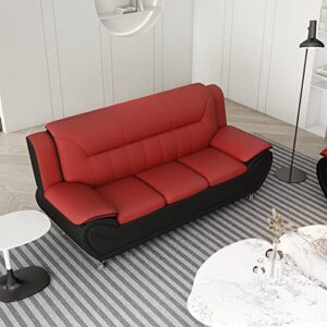 US Pride Furniture Michael Collection Modern Style Faux Leather Couch-Versatile 3 Seater Accent Piece for Living Room, Bedroom or Office-Comfortable Design and Elegant Look, 79" Sofa, Red/Black