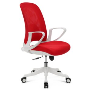 monibloom ergonomic mesh office chair with lumbar support and flip-up arms, home office height adjustable swivel task chair with soft seat and ergonomic backrest for pain back, 250 bls, red