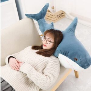 OUKEYI 30 Inch Giant Shark Stuffed Animal Pillow, Soft Shark Toys Big Shark Plush Pillows for Kids,Comfortable Sleeping Pillow Back Cushion Doll Gift for Kids(Blue)