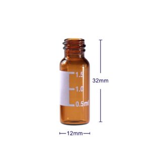 2 ML Autosampler Vial, Amber 8-425 HPLC, 8mm Chromatography Lab Vial with Writing Area, Black Screw Cap&Septa, 100 pcs