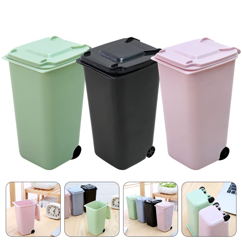 Compost Bin Recycle Bin 3 Pcs Mini Curbside Garbage Trash Bin Pen Holder Recycle Can Set Pencil Cup Desktop Organizer for Home Office Black Green Compost Bin Recycle Bin