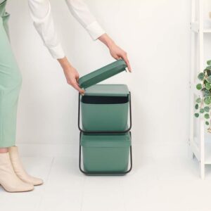 Brabantia Sort & Go Stackable 5.3 Gallon Recycling Wastebasket (Fir Green) Flat Top Trash Can with Carry Handle, Storage Bin, Paper Basket - 11 x 17.7 x 8.9 inches