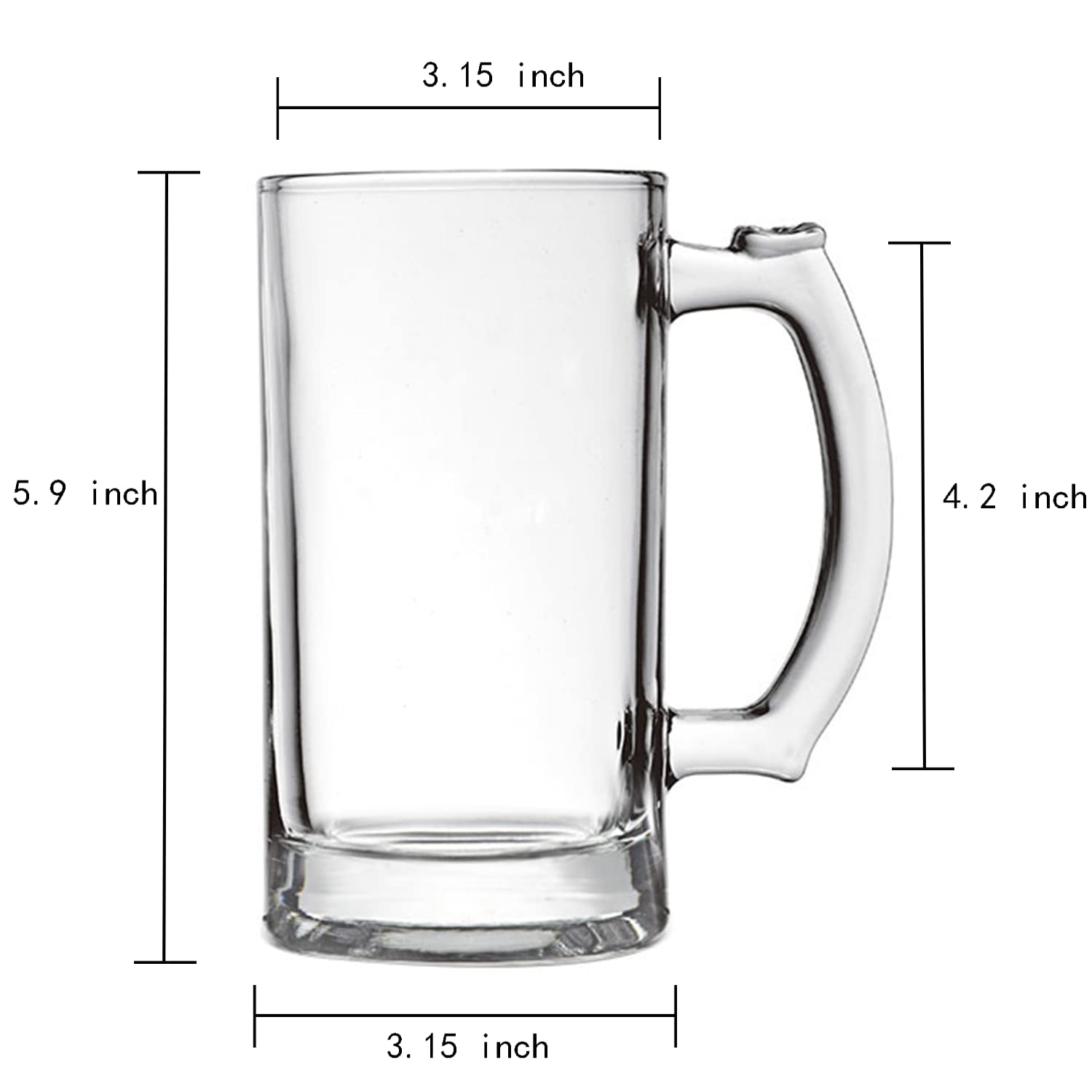 TUSAPAM Heavy Beer Mugs Set, 16oz Glass Mugs With Handle, Beer Glasses For Freezer, 500ml Beer Drinking Glasses, Traditional Stein For Bar, Alcohol, Beverages,Coffee, Teas, Set of 4