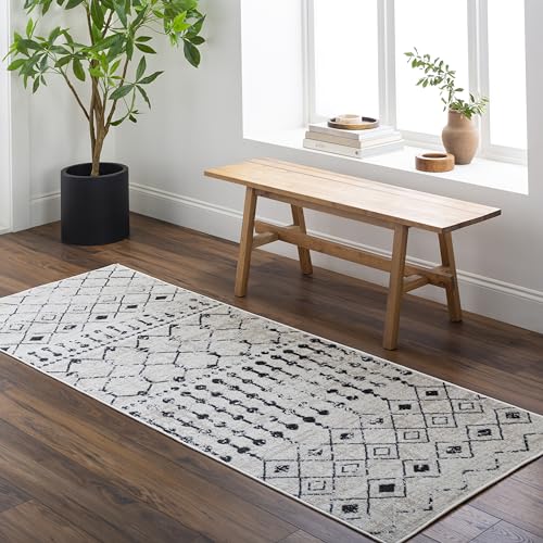 Mark&Day Washable Rugs, 8x10 Mary Global Cream Area Rug, Black Beige Carpet for Living Room, Bedroom or Kitchen (7'10" x 10', Machine Washable)