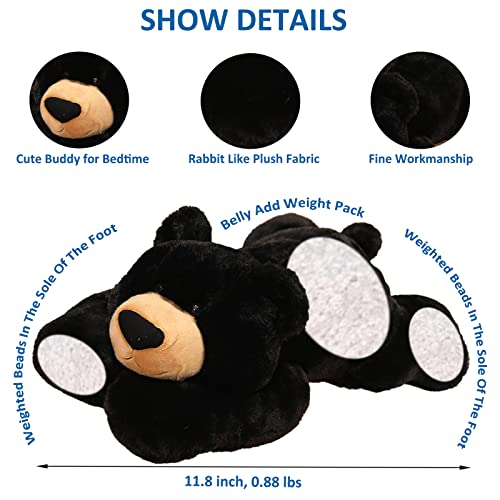 ronivia Weighted Stuffed Animals, Weighted Bear Stuffed Animal Toy Cute Black Bear Plush Pillow Weighted Plush Animals Toy, 11.8"