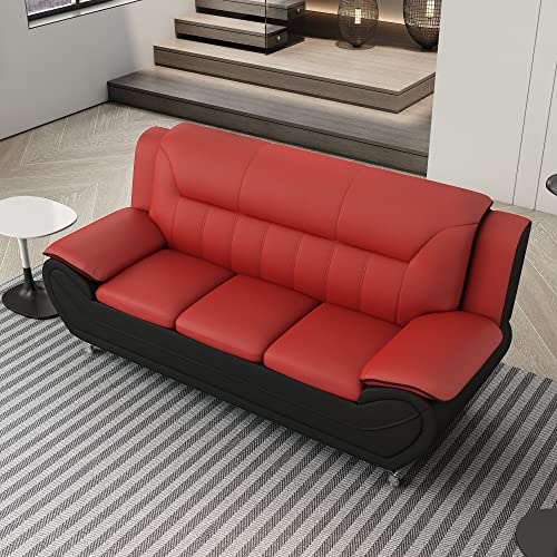 US Pride Furniture Michael Collection Modern Style Faux Leather Couch-Versatile 3 Seater Accent Piece for Living Room, Bedroom or Office-Comfortable Design and Elegant Look, 79" Sofa, Red/Black