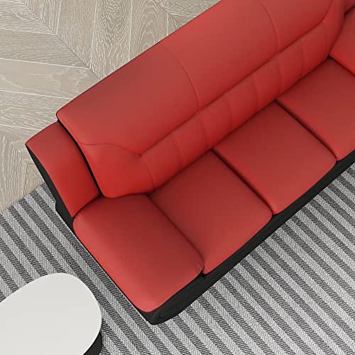 US Pride Furniture Michael Collection Modern Style Faux Leather Couch-Versatile 3 Seater Accent Piece for Living Room, Bedroom or Office-Comfortable Design and Elegant Look, 79" Sofa, Red/Black